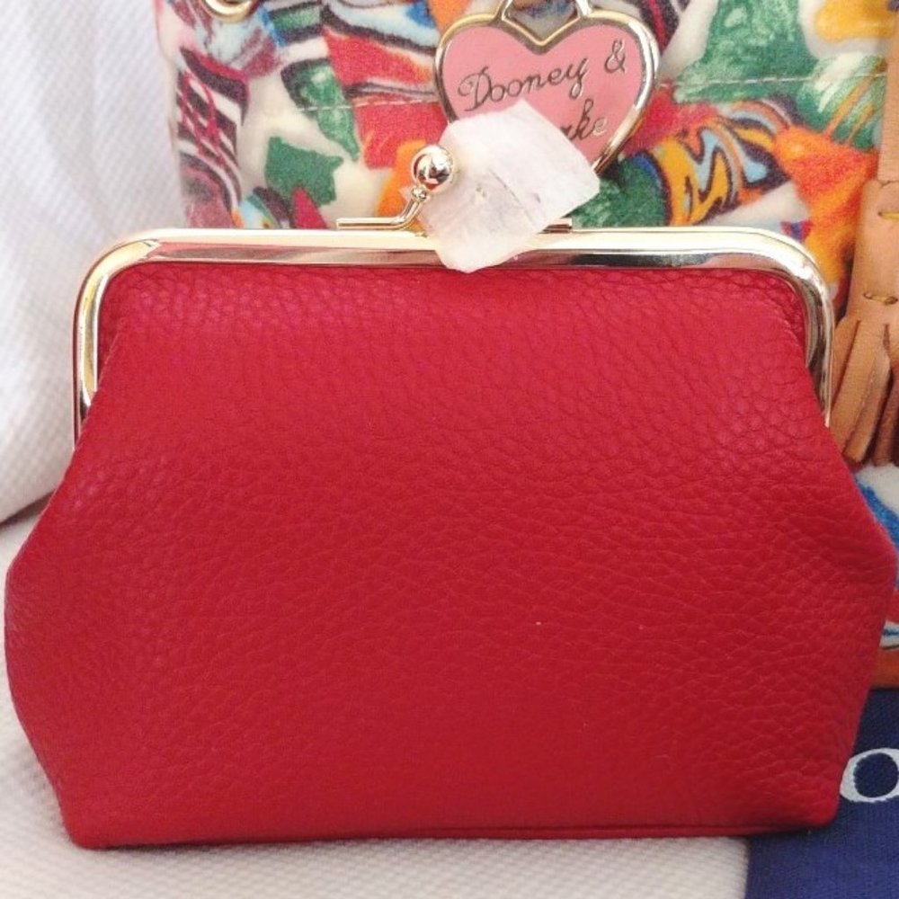 Dooney & Bourke Tomato Red Leather Double Bundle w/Lg Slouch Hobo & Kiss Wallet - Picture 3 of 16
